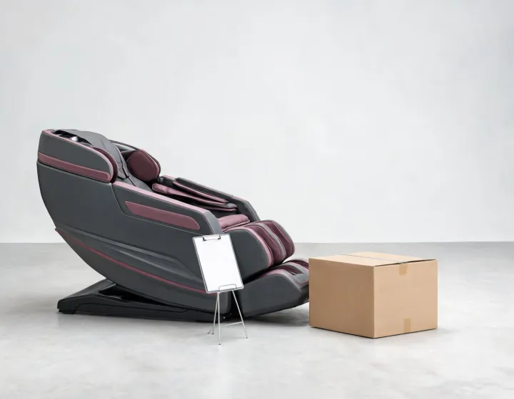 Full body massage chair shown in a neutral product sourcing review studio